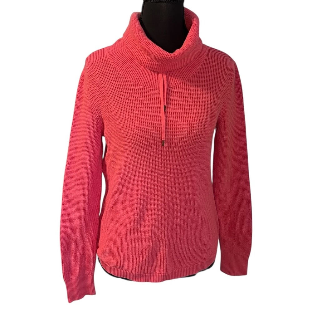 Lauren Ralph Lauren Coral Pink Waffle Knit Cowl Neck Pullover Sweater Size S